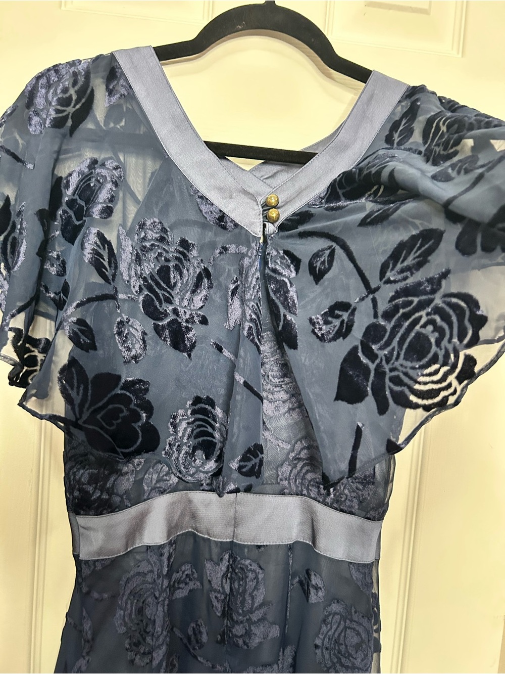 Wear Mena NWT Blue Velvet Burnout Floral Chiffon Midi Dress Size 4 - Picture 5 of 11